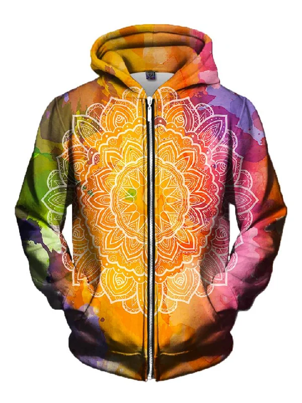 Water Colors Rainbow Mandala Zip-Up Hoodie Hoodie with Camouflage Military Edgy