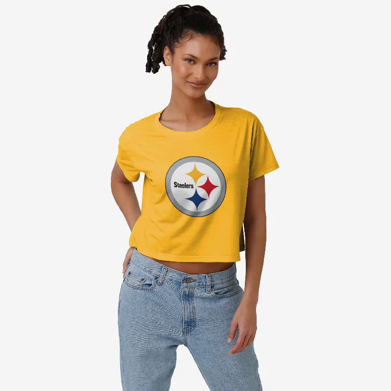 Pittsburgh Steelers Womens Alternate Team Color Crop Top Hooded Caped Shawl Collar