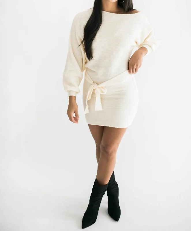Tobin Sweater Dress In Ivory Solid Print Embellished