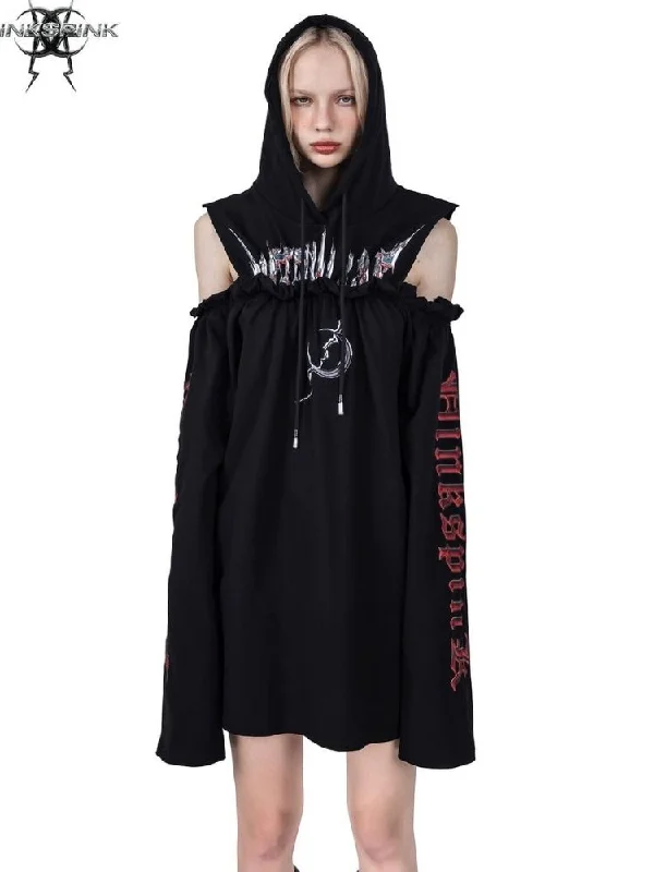 Hooded black dress【s0000003714】 Boat Neckline Classic