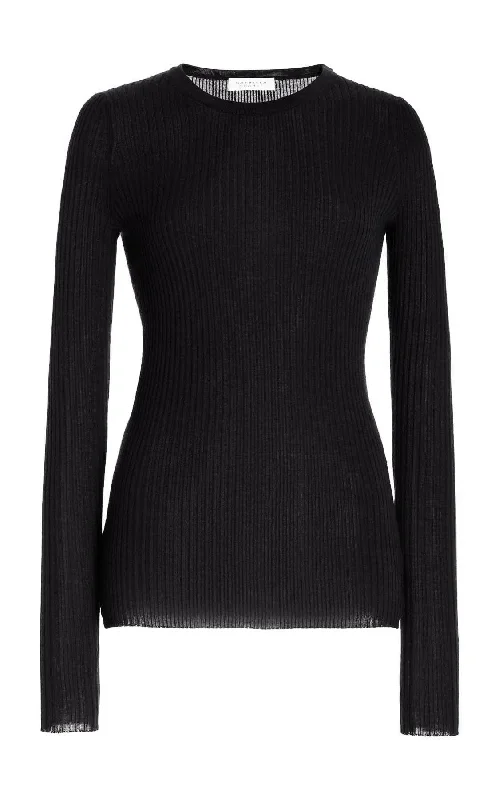 Browning Knit Sweater in Black Cashmere Silk Fitted Slim Tailored