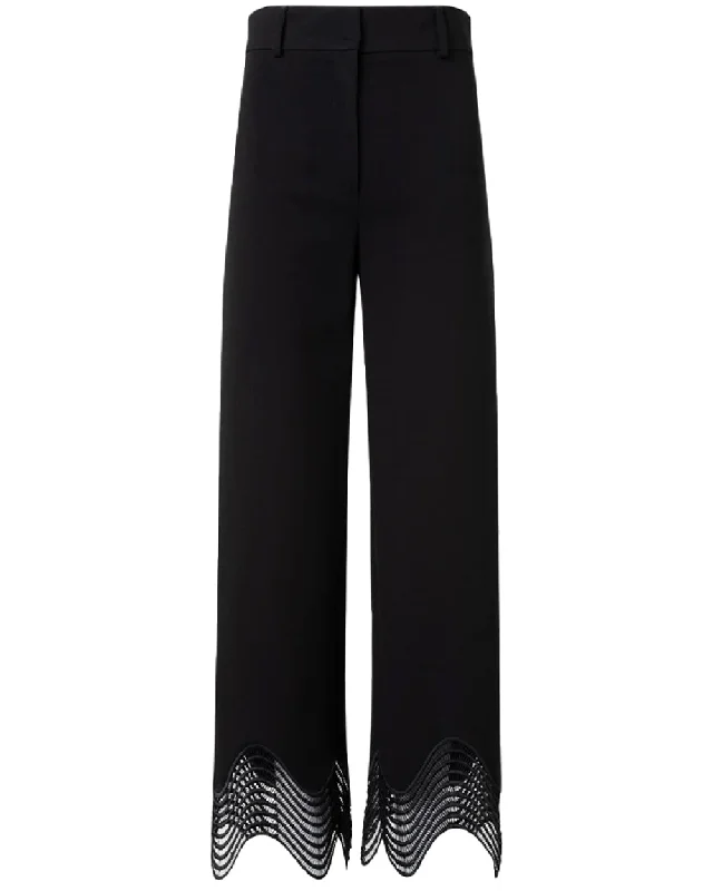 Black Chieko Waved Lace Hem Trouser Trousers Fleece Cozy