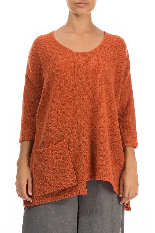 Side Pocket Burnt Orange Wool Sweater Collared Crew Neck Turtle Neck