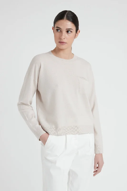 Wool, silk and cashmere crew-neck sweater Fleece Fabric Down Fabric Feather Fabric