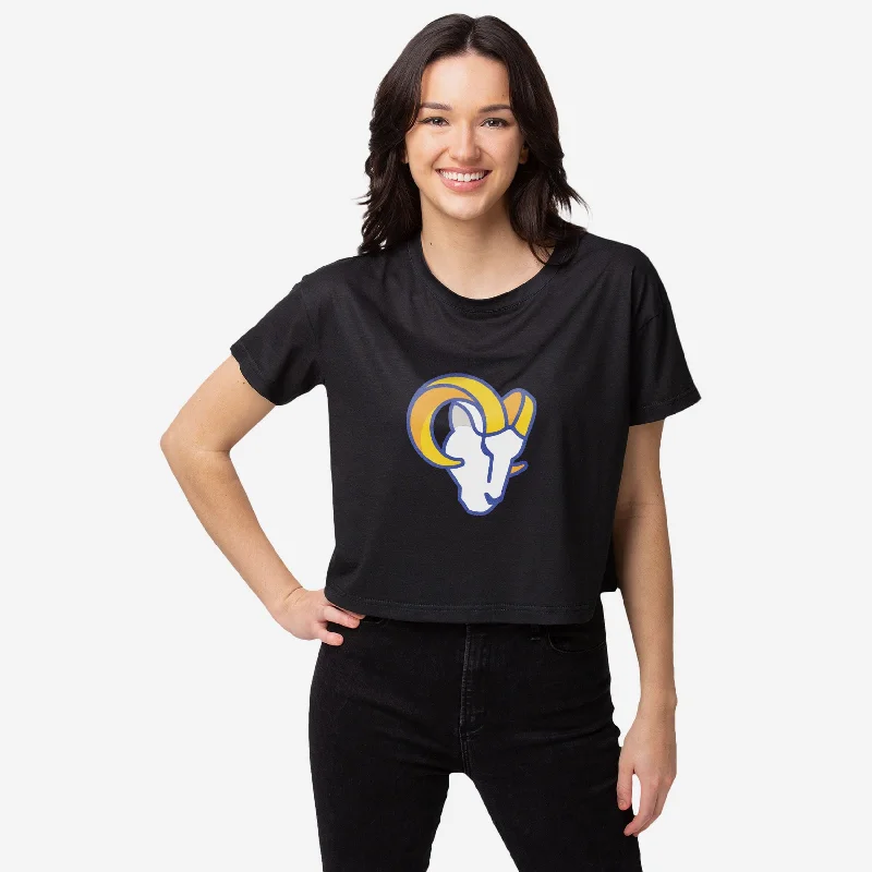 Los Angeles Rams Womens Black Big Logo Crop Top Sequined Glittery Shiny