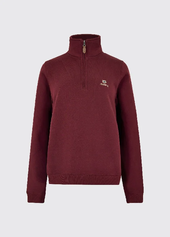 Castlemartyr Women's Quarter Zip Sweatshirt - Ox Blood Hoodie with V-Neck Classic Versatile