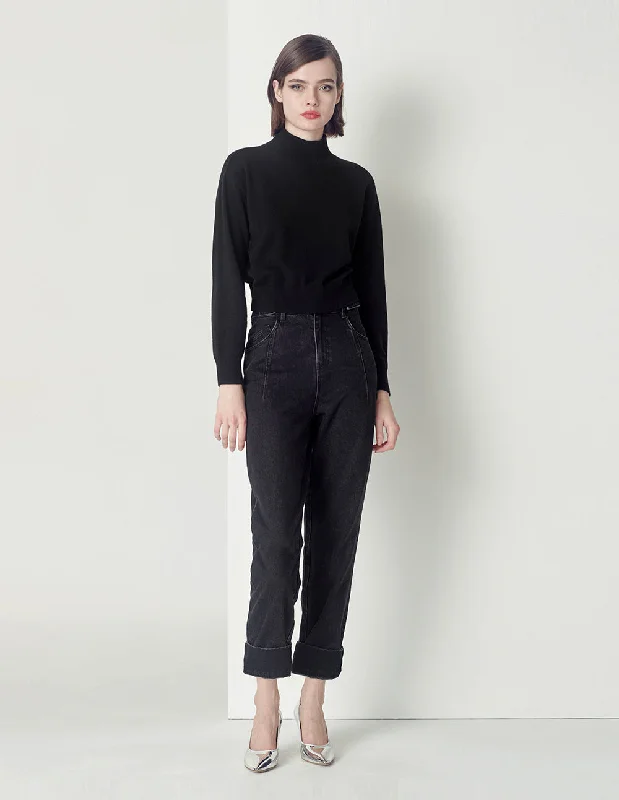 MARYLING Black half turtleneck cashmere knitted sweater Bright Pastel Dark