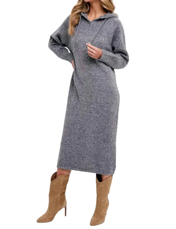 Camille Hooded Sweater Shift Dress In Charcoal High Neck Crew Neck V-Neck