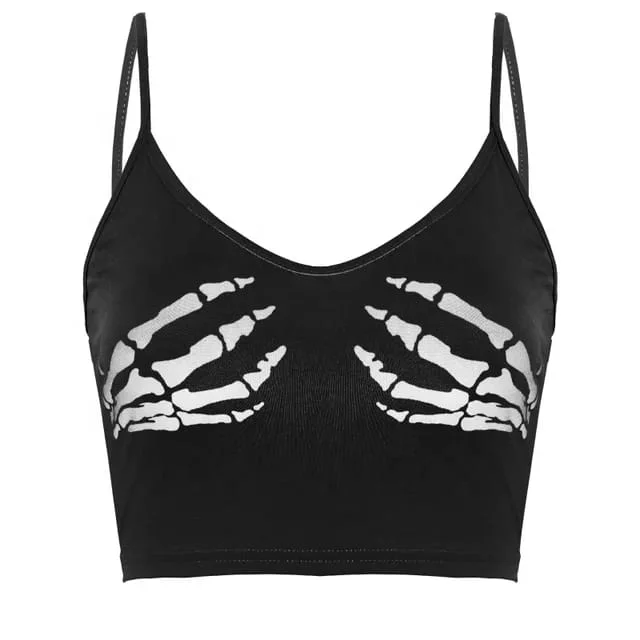 Women One Piece Top Sleeveless Human Skeleton Skull Hand Printed Crop Top Camisole S3737998 Anti-Shrink Durable Soft