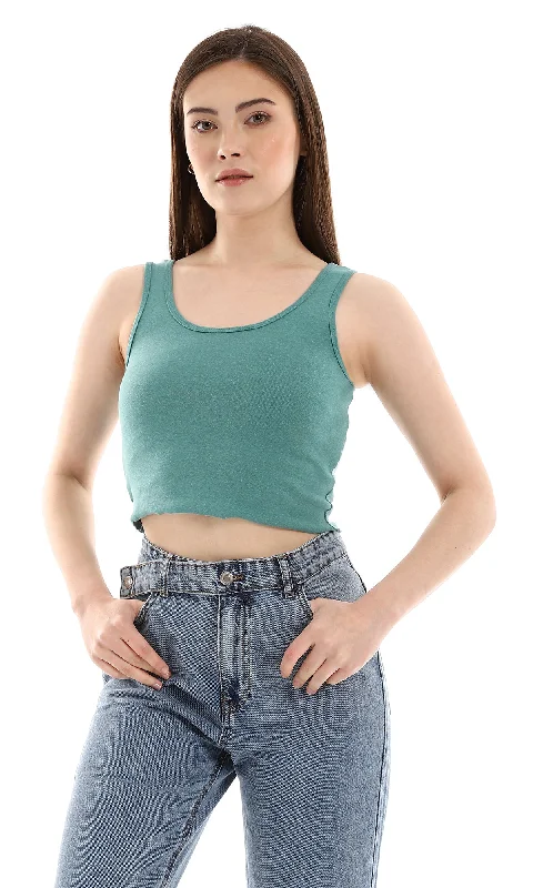 O166349 Teal Green Sleeveless Crop Top Summer Crop Top Casual Short Sleeve