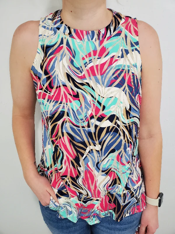 PRETTY PEPLUM TANK - PINK/BLUE MULTI vintage tank top