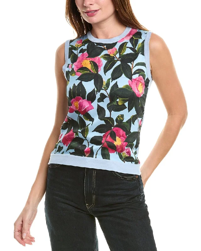 Oscar de la Renta Camellia Print Inset Silk-Blend Tank peekaboo tank top