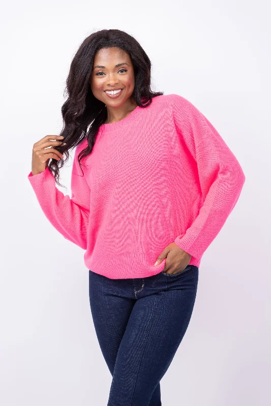 Xirena Alfie Sweater in Dayglo Pink Plaid Sweater Polka Dot Checkered