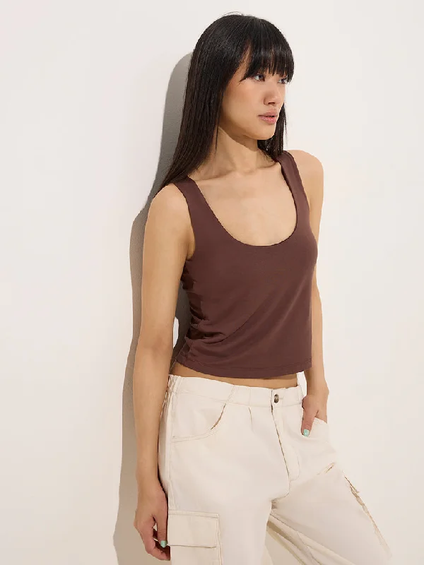 Nuon Brown Solid Tank Top neon tank top