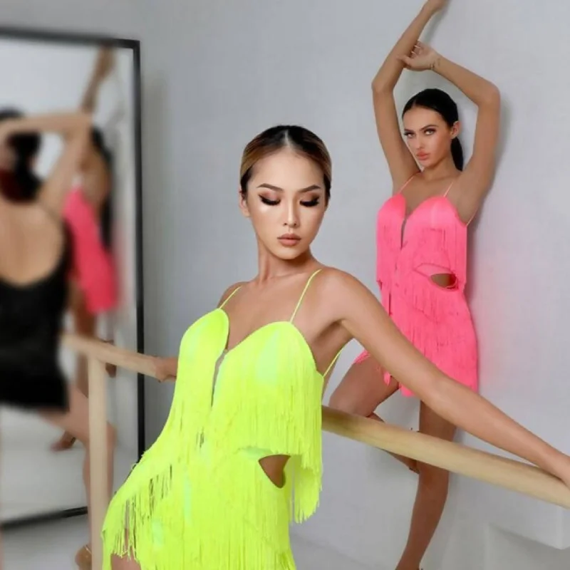 Fluorescent Fringe Practice Dress| Black/Pink/Yellow | 2118 Tunics Sophisticated sleek