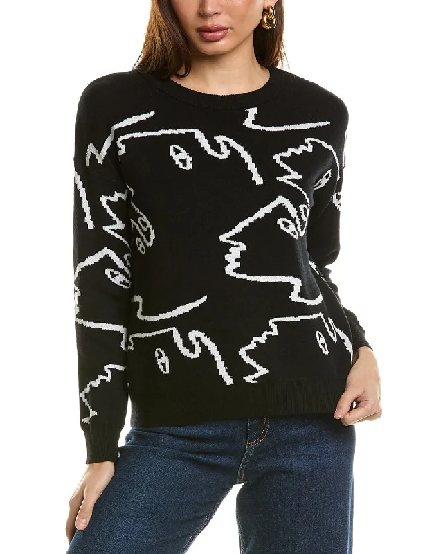 T Tahari Face Pattern Sweater Terry Blend Velvet Blend Canvas Blend