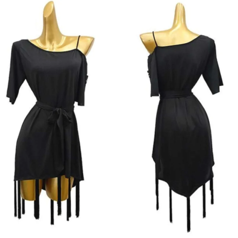 Short Sleeve Black Dress with Fringe | 499 Tunics Chic elegant