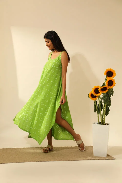 Bandhani Strappy Long Dress In Lime Green Tunics Trousers formal