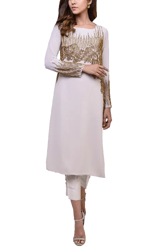 Natasha Kamal -  Leia Georgette Tunic With Lining & Raw Silk Trousers Trousers Pleated Formal