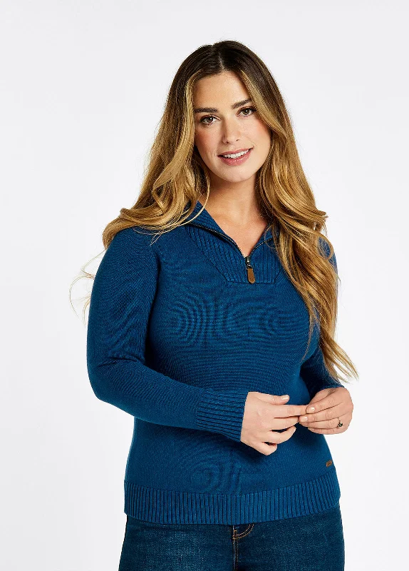 Rosmead Sweater - Peacock Blue Ribbed Striped Patterned
