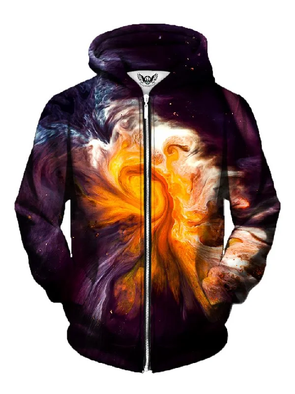 Merge Psychedelic Spiral Marbling Zip-Up Hoodie Hoodie with Distressed Vintage Worn