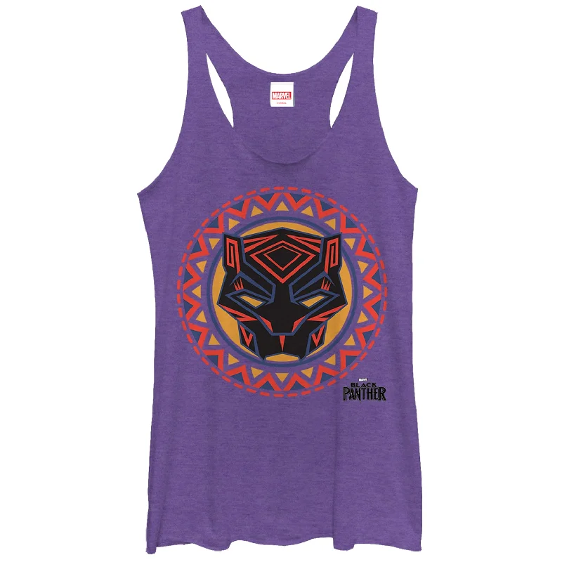 Women's Marvel Black Panther 2018 Mask Pattern Racerback Tank Top sheer tank top