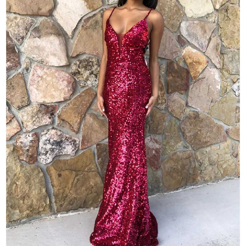 Sparkly Sequin Mermaid Spaghrtti Straps Backless Affordable Prom Dresses, FC2438 Tunics Sophisticated sleek Sparkly Sequin Mermaid Spaghrtti Straps Backless Affordable Prom Dresses, FC2438 Tunics Sophisticated sleek
