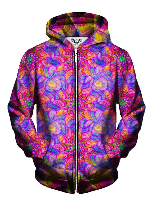 Mind Blown Flower Fractal Zip-Up Hoodie Hoodie with Raw Hem Edgy Unfinished