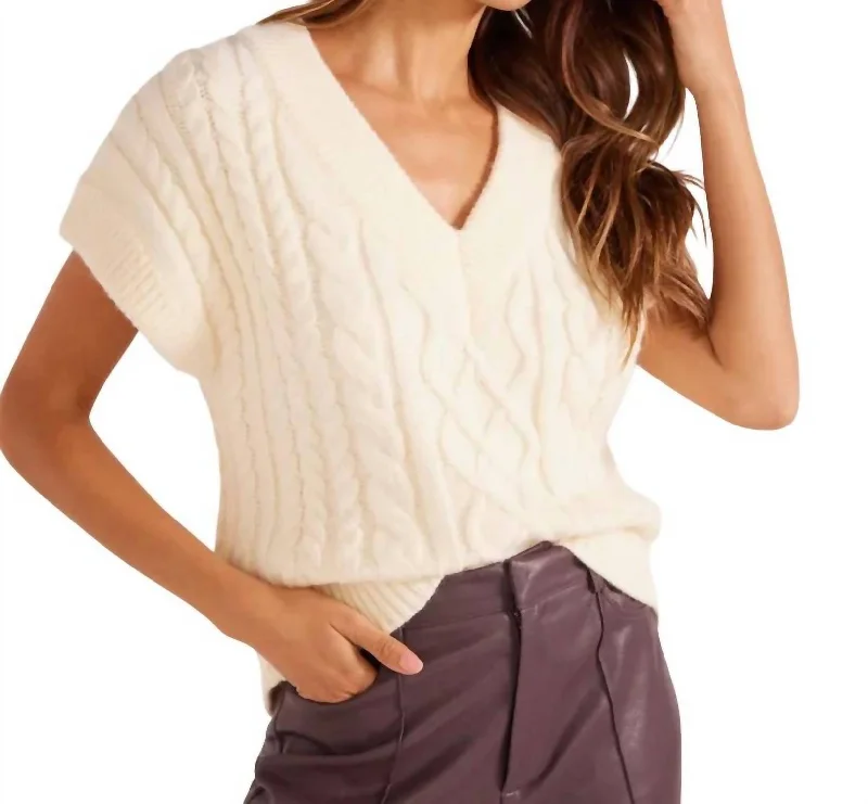 Esme Cable Knit Sweater Vest In Ivory Neon Metallic Matte