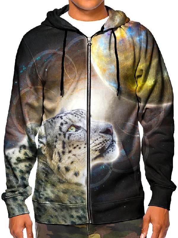 Sky Leopard Zip-Up Hoodie Hoodie with Raglan Sleeves Sporty Comfortable