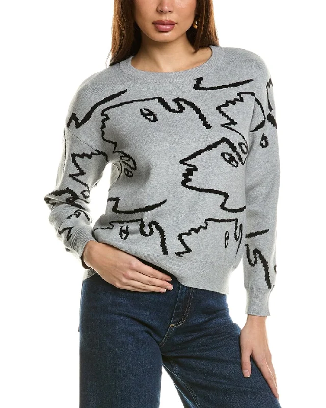 T Tahari Face Pattern Sweater Wool Sweater Cotton Sweater Cashmere Sweater