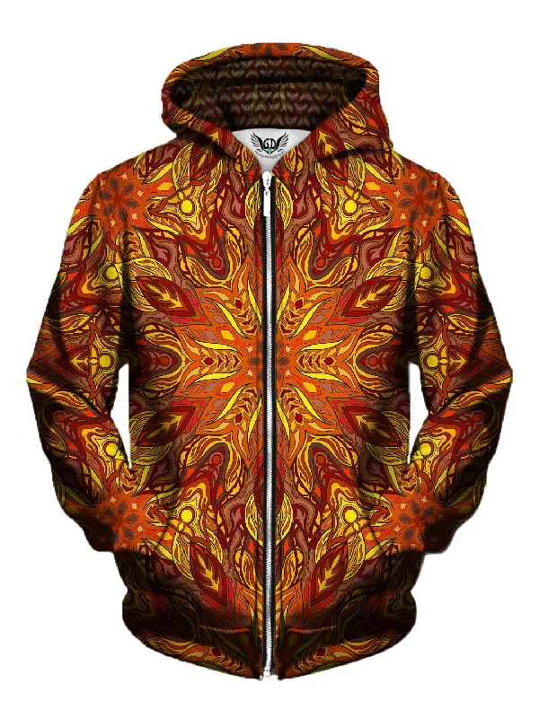 Forest Fire Mandala Zip-Up Hoodie Hoodie with Lace Feminine Delicate