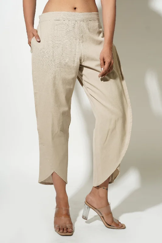 Cotton Beige Women's Tulip Trousers Trousers Tapered Slim Fit