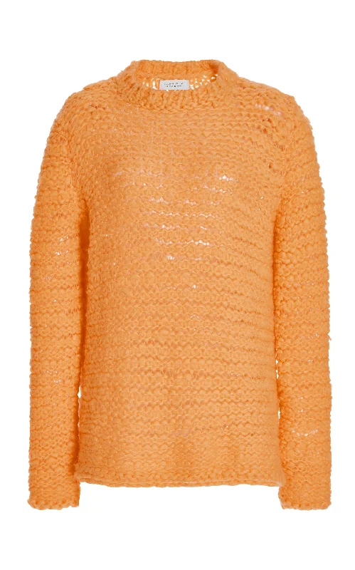 Larenzo Knit Sweater in Fluorescent Orange Welfat Cashmere Cable Knit Ribbed Knit Lace Knit