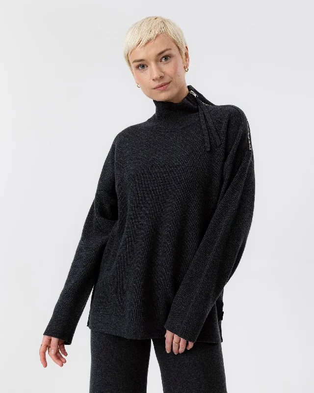 Kristina Zip Sweater- Black Mel Plaid Sweater Polka Dot Checkered