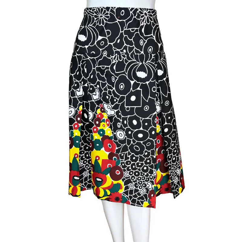 1970s Vintage Lanvin Skirt Optic Floral Polyester Sz 12 L velvet skirt plush