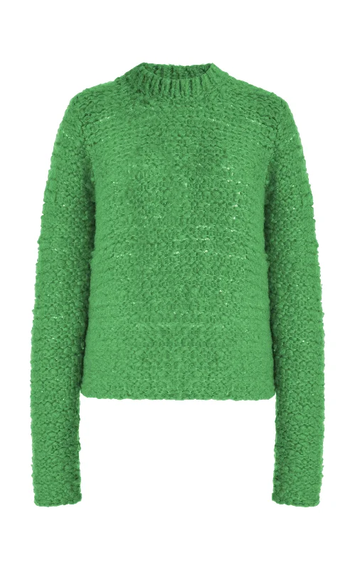 Durand Knit Sweater in Peridot Green Welfat Cashmere Boat Neck Shawl Collar Notched Collar