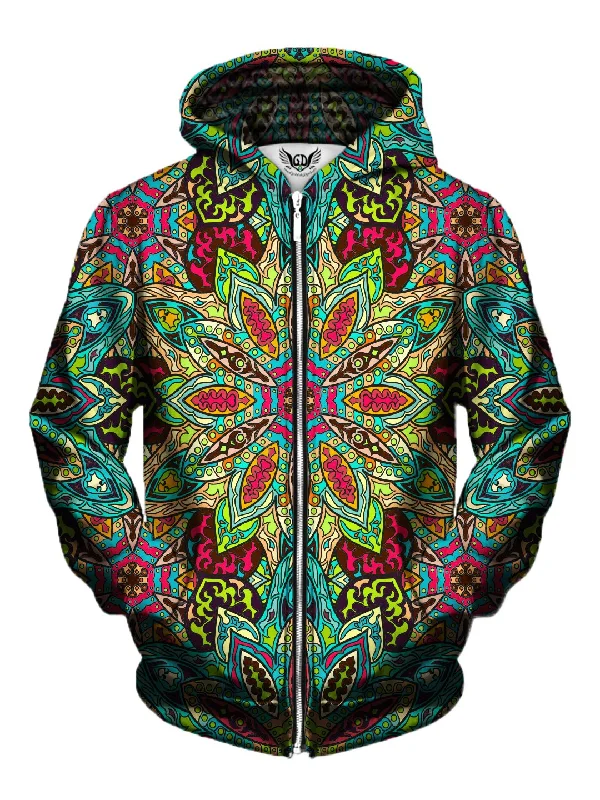 Quilted Rainbow Flower Mandala Zip-Up Hoodie Hoodie with Mesh Breathable Sporty