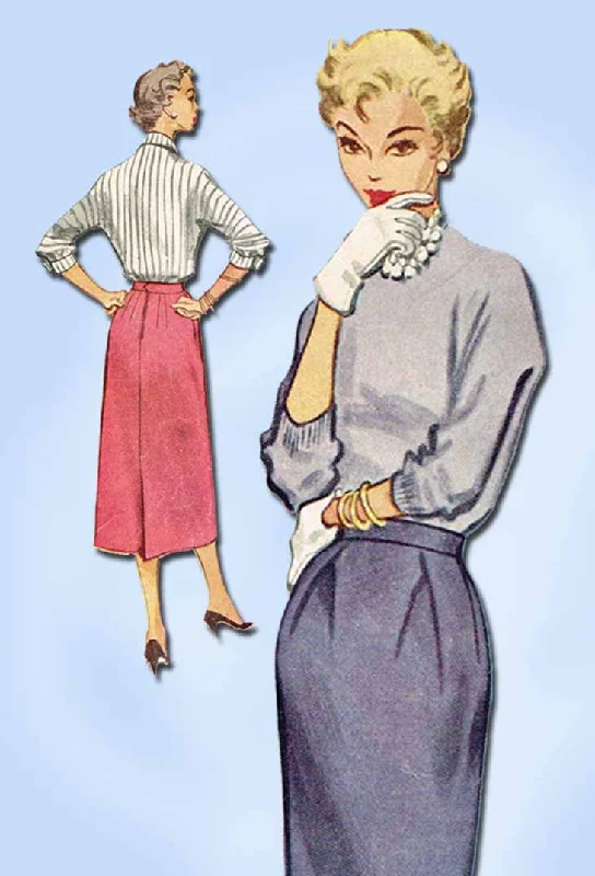 1950s Vintage McCalls Sewing Pattern 9516 Easy Misses One Piece Skirt Size 24 W elastic waist skirt