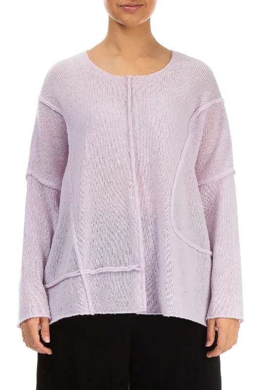 Exposed Seam Light Pink Wool Sweater Zippered Buttoned Snapped