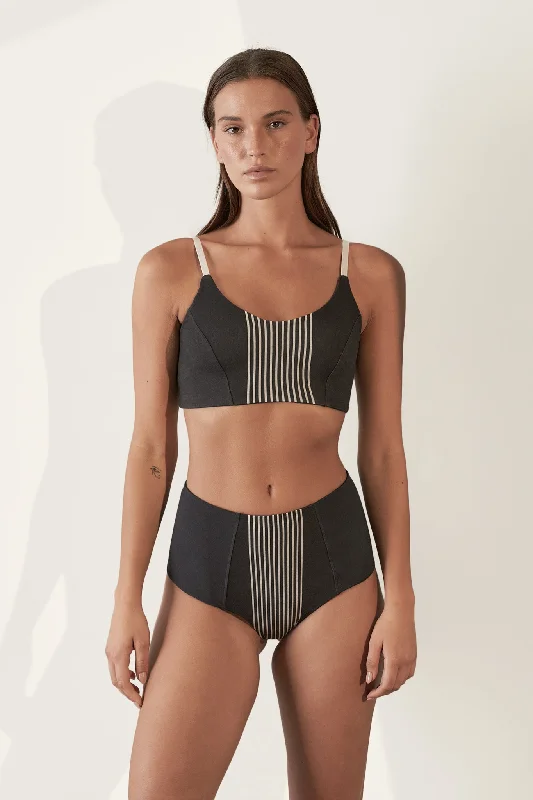 Contoured Crop Top  Organic Cotton Rib / Tar with Bone Stripe Thin Crop Top Open Front Quick Dry