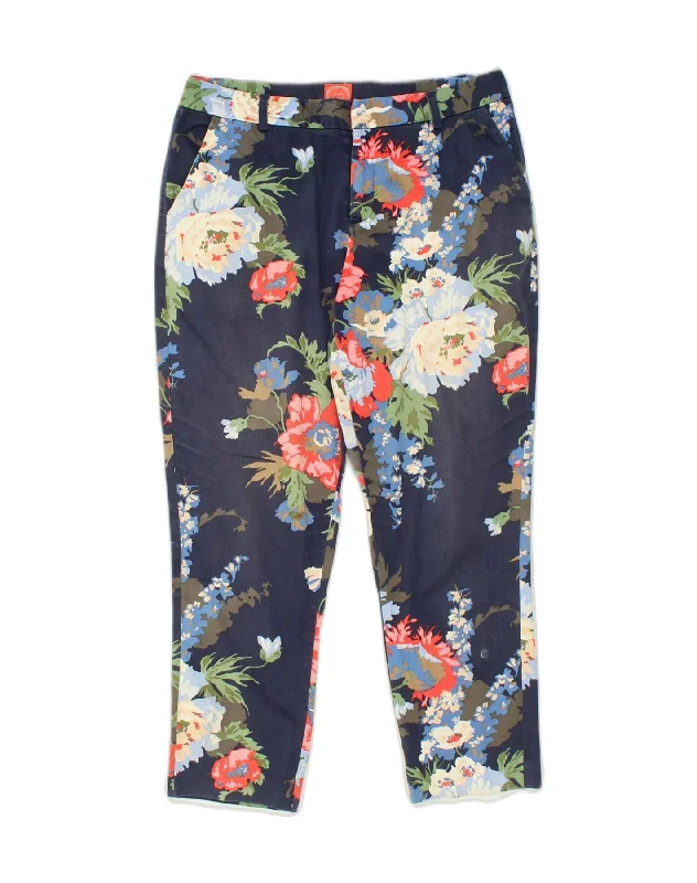 JOULES Womens Tapered Chino Trousers UK 10 Small W31 L25 Navy Blue Floral Trousers Office Stylish