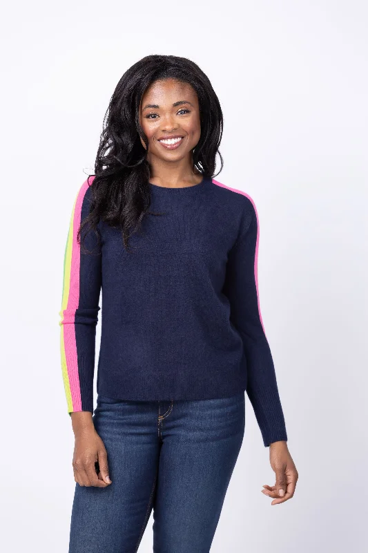 J. Society Bright Long Sleeve Sweater in Navy Fleece Fabric Down Fabric Feather Fabric