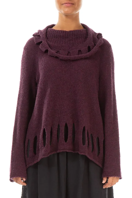 Cut Out Mulberry Wool Sweater High Neck Crew Neck V-Neck