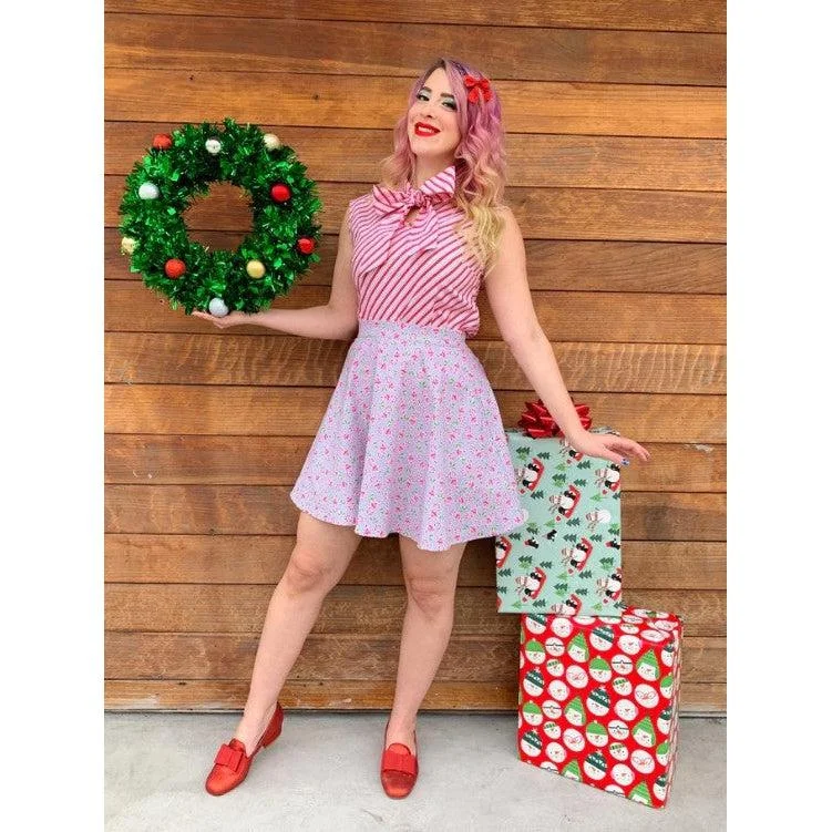 Retrolicious Candy Cane Skater Skirt linen skirt natural