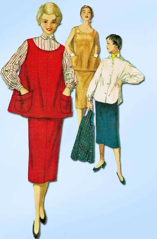 1950s Vintage Simplicity Sewing Pattern 4847 FF Misses Maternity Skirt & Top 32B pleated skirt texture