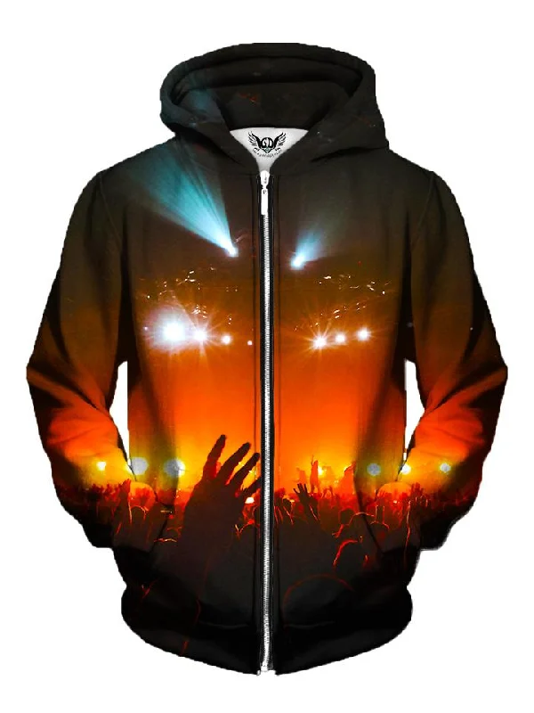 Into The Crowd Concert Light Show Zip-Up Hoodie Hoodie with Frayed Bohemian Relaxed