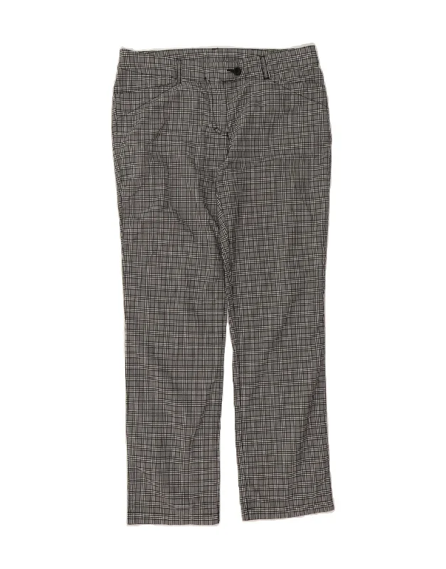 CHERVO Womens Straight Casual Trousers EU 38 Medium W32 L28 Grey Check Trousers Business Professional