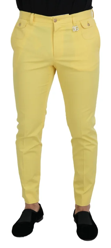 Sun-kissed Yellow Cotton Trousers Trousers Velvet Soft