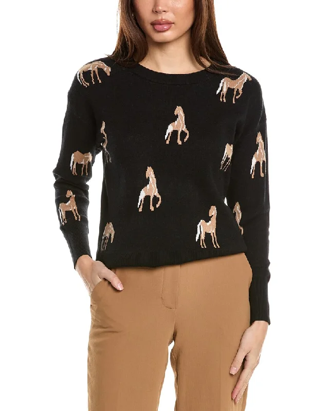 T Tahari Horse Pattern Sweater Satin Blend Silk Blend Wool Blend